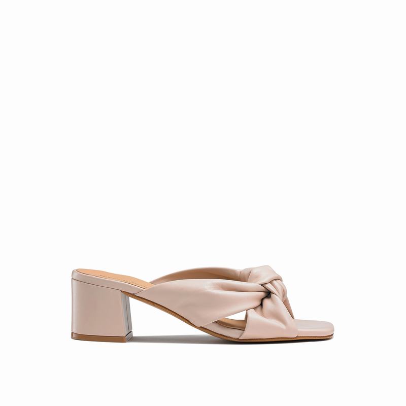 Russell & Bromley Top Knot Knotted Block Heel Mules Womens Pink [UPN7046KI]
